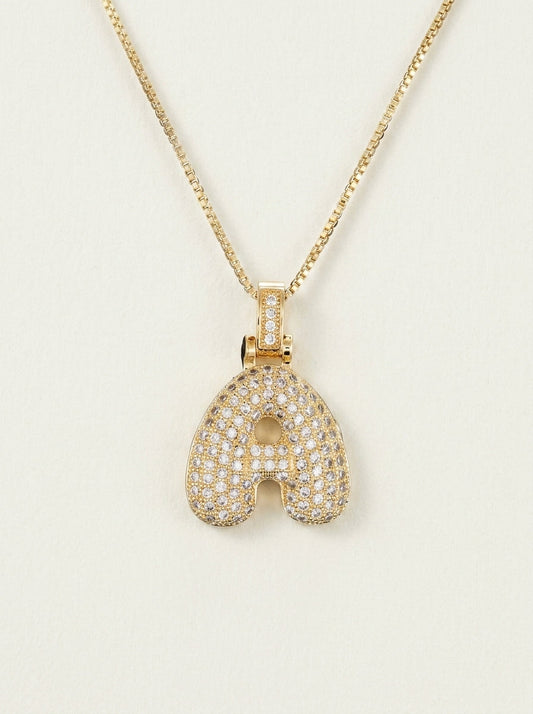 Collar Inicial Bubble 14K con Brillo de Diamantes