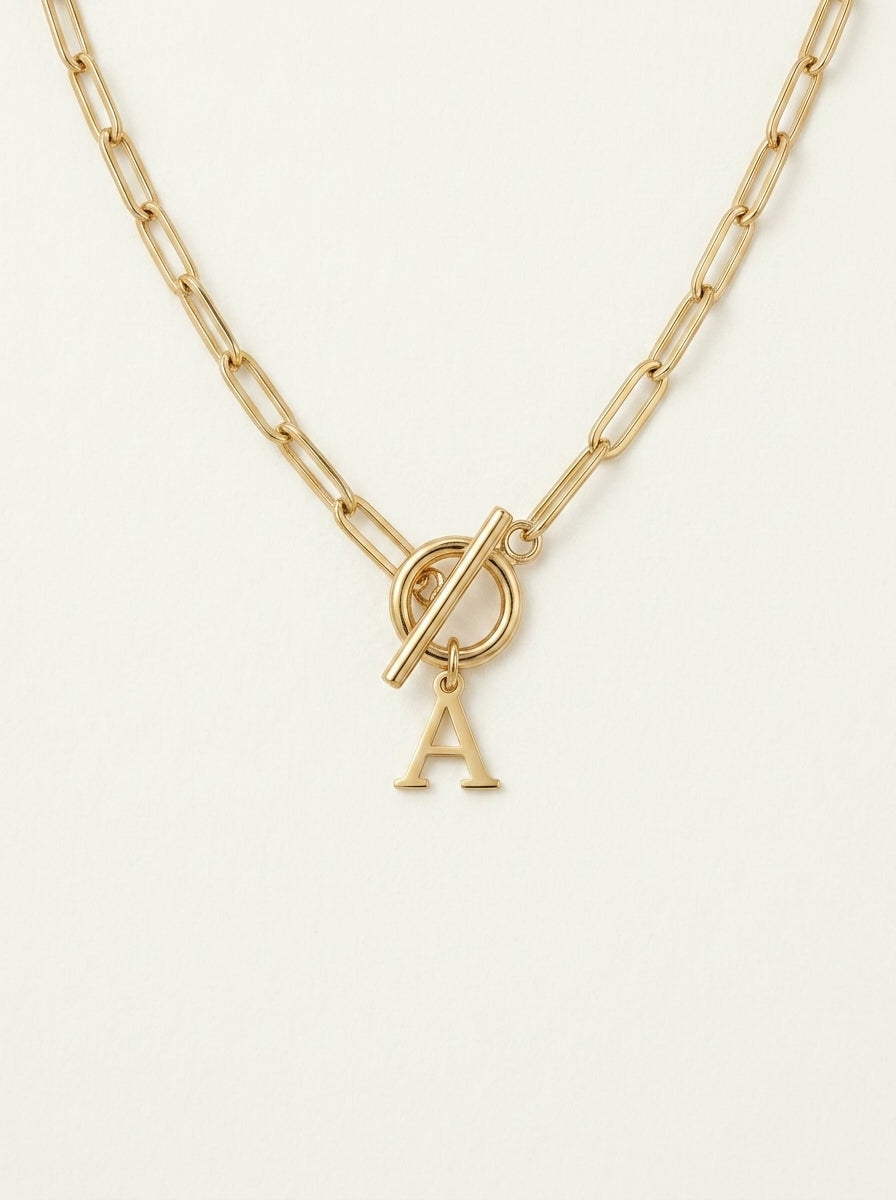 Collar Paperclip con Inicial y Cierre Circular