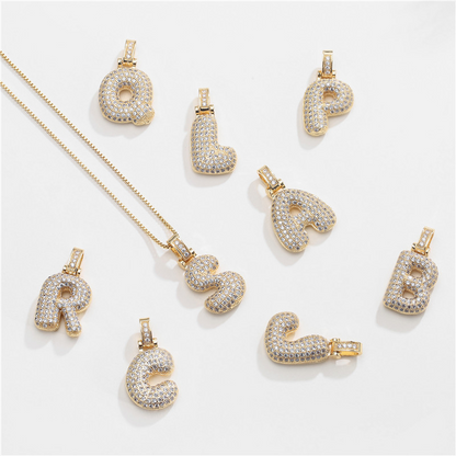 Collar Inicial Bubble 14K con Brillo de Diamantes