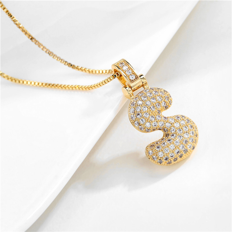 Collar Inicial Bubble 14K con Brillo de Diamantes