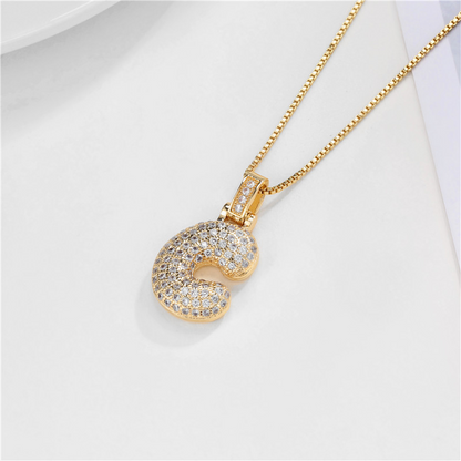 Collar Inicial Bubble 14K con Brillo de Diamantes