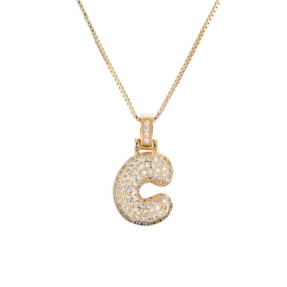 Collar Inicial Bubble 14K con Brillo de Diamantes