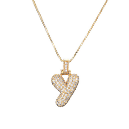 Collar Inicial Bubble 14K con Brillo de Diamantes