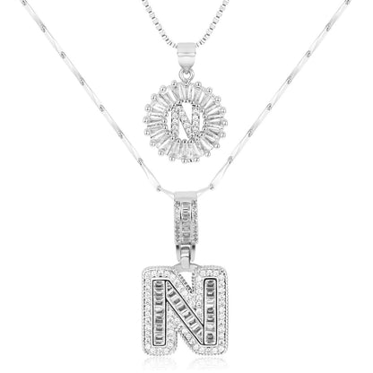 Set de 2 Collares 14K con Inicial y Brillo