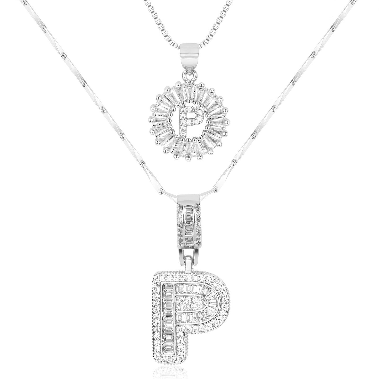 Set de 2 Collares 14K con Inicial y Brillo