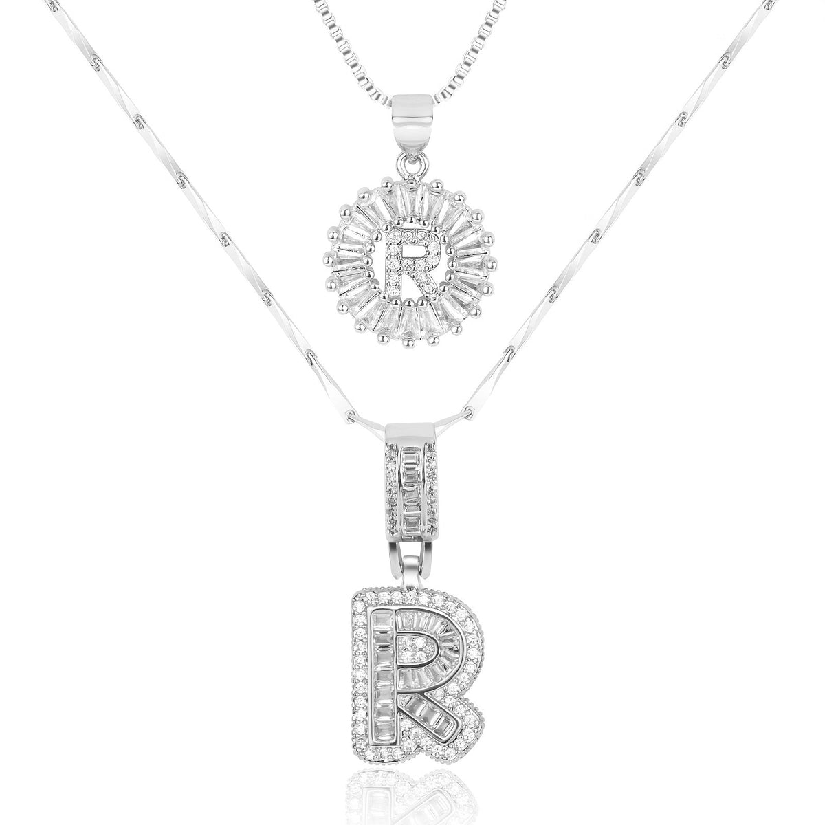 Set de 2 Collares 14K con Inicial y Brillo