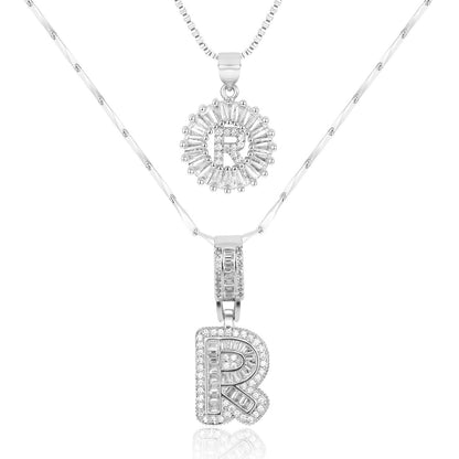 Set de 2 Collares 14K con Inicial y Brillo