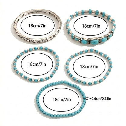Set de 5 pulseras bohemias de turquesa apilables