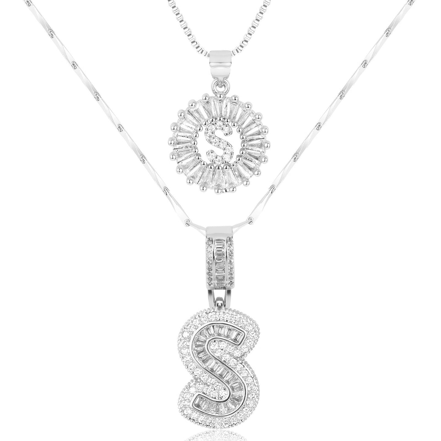Set de 2 Collares 14K con Inicial y Brillo