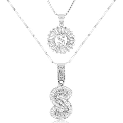 Set de 2 Collares 14K con Inicial y Brillo