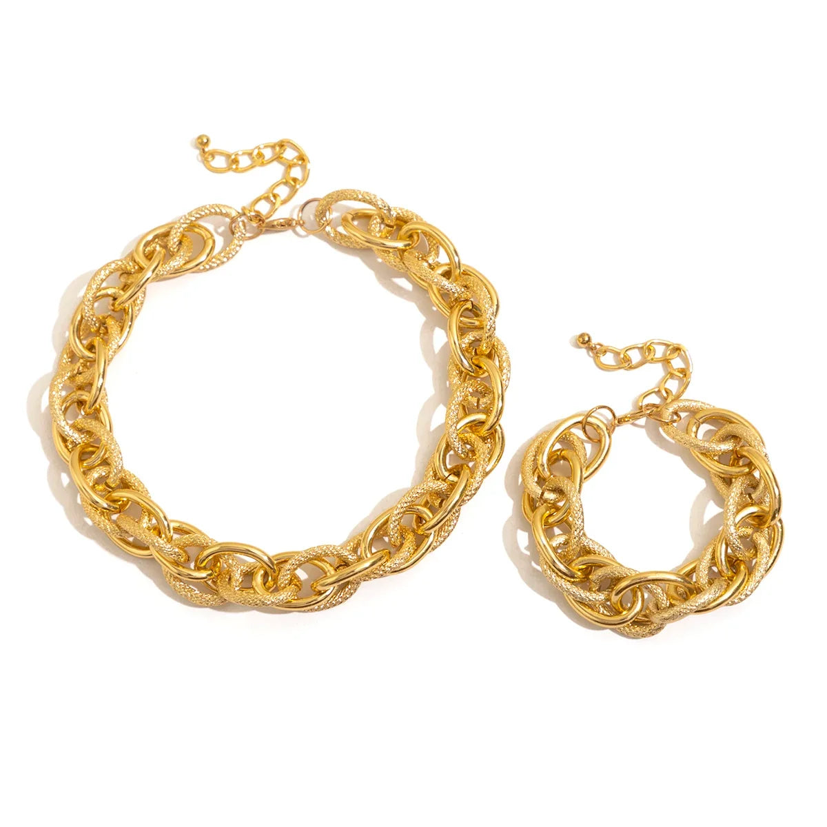 Set de pulsera y collar de doble cadena tejida gruesa