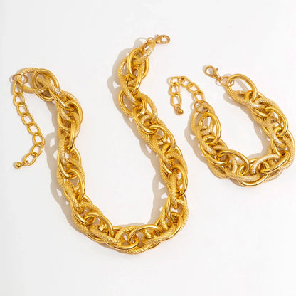 Set de pulsera y collar de doble cadena tejida gruesa