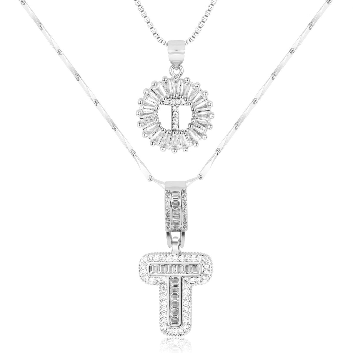 Set de 2 Collares 14K con Inicial y Brillo