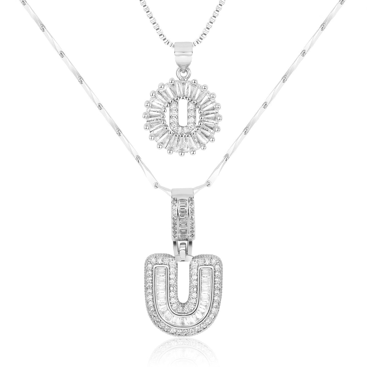 Set de 2 Collares 14K con Inicial y Brillo