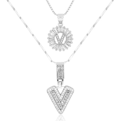 Set de 2 Collares 14K con Inicial y Brillo