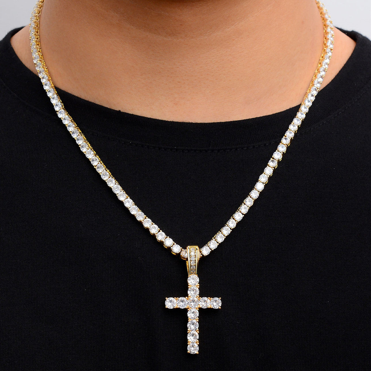 Cadena Tenis con Cruz de Circonitas