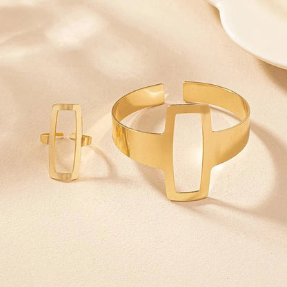 Set ajustable geométrico de pulsera y anillo rectangular