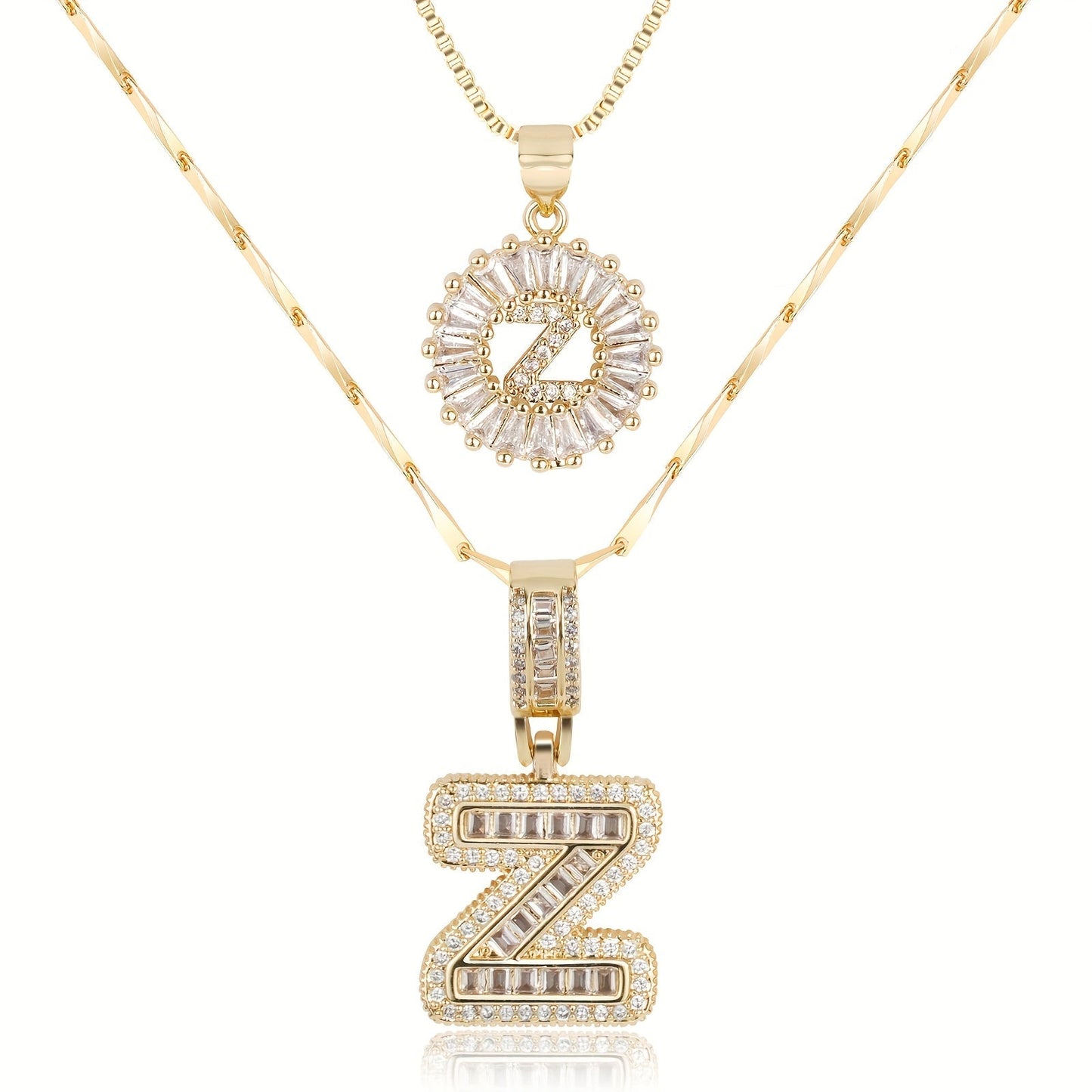 Set de 2 Collares 14K con Inicial y Brillo