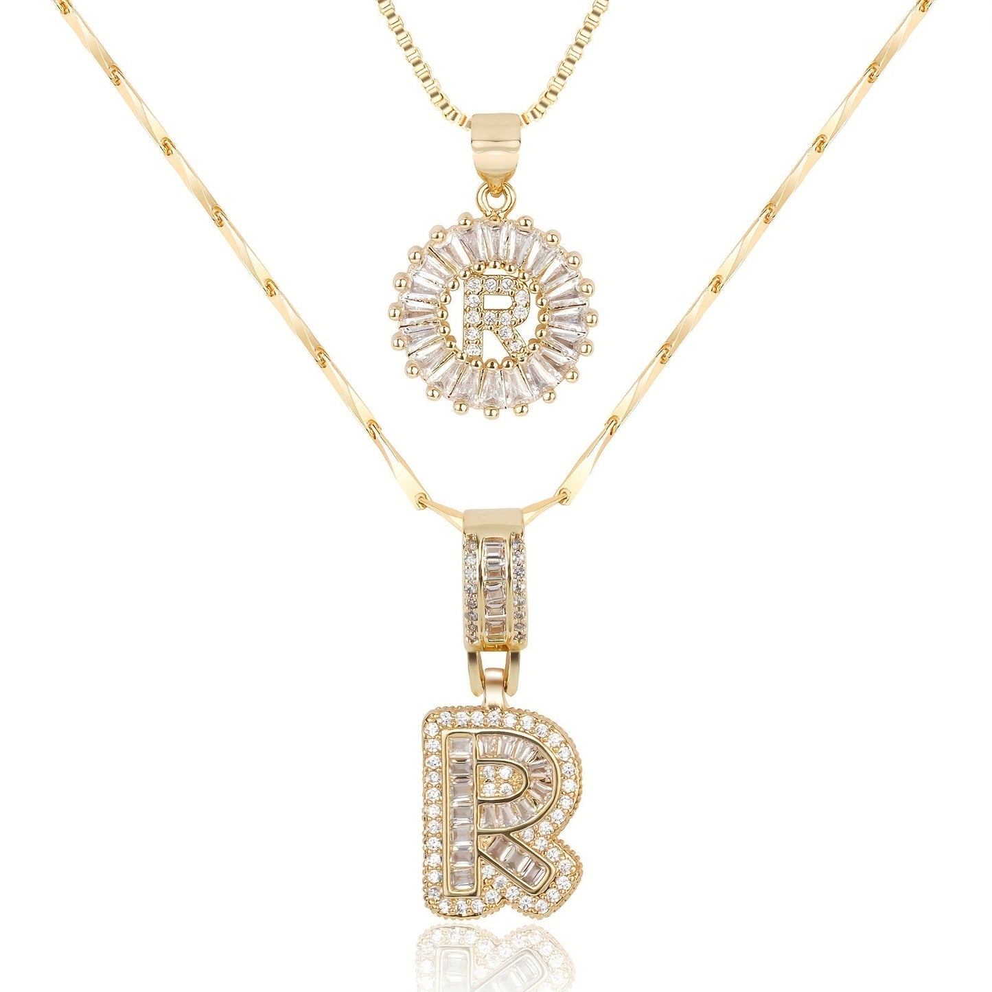 Set de 2 Collares 14K con Inicial y Brillo