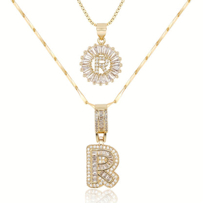 Set de 2 Collares 14K con Inicial y Brillo