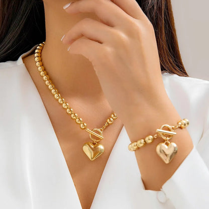 Set de 2 piezas de cuentas con corazón: pulsera y collar