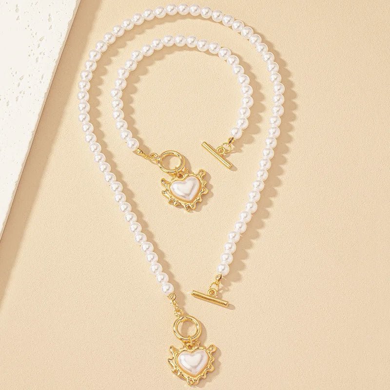 Set de 2 piezas de cuentas con corazón: pulsera y collar