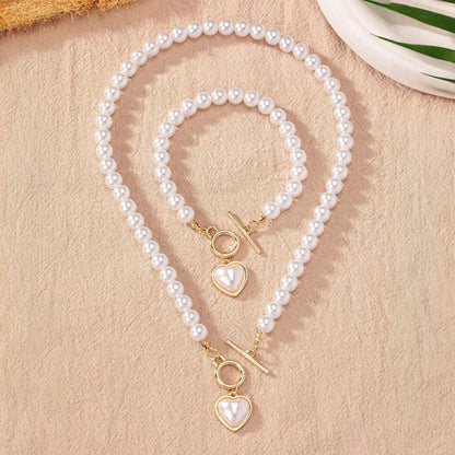 Set de 2 piezas de cuentas con corazón: pulsera y collar