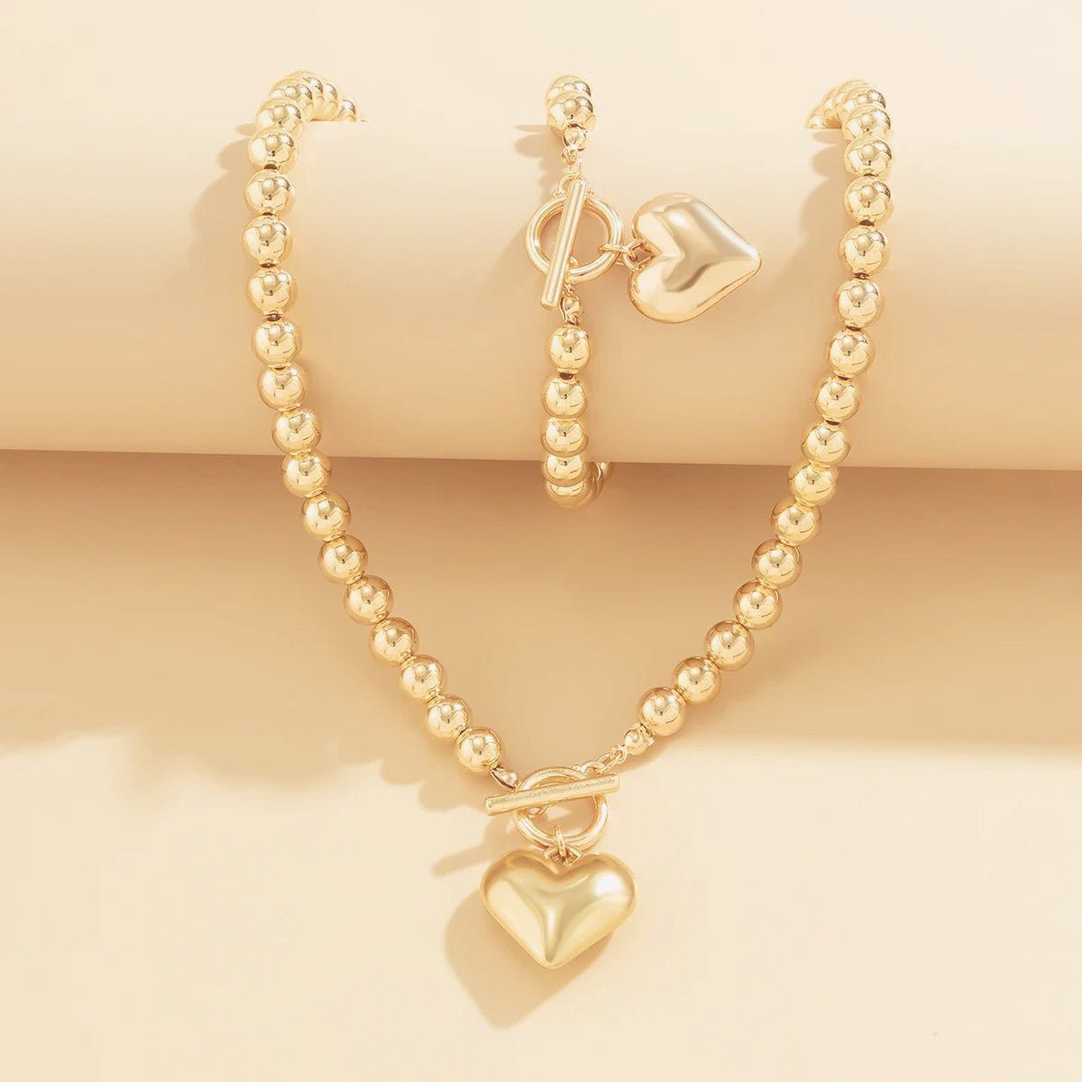 Set de 2 piezas de cuentas con corazón: pulsera y collar
