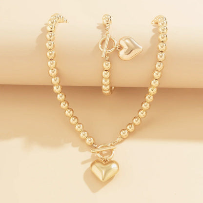 Set de 2 piezas de cuentas con corazón: pulsera y collar