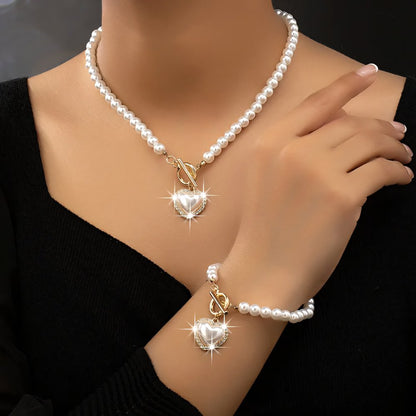 Set de 2 piezas de cuentas con corazón: pulsera y collar