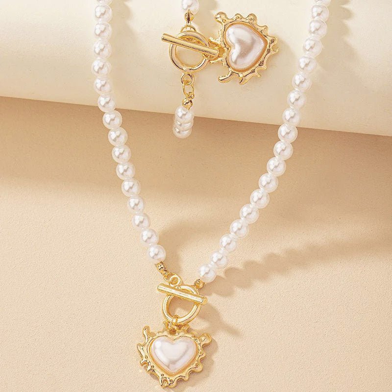 Set de 2 piezas de cuentas con corazón: pulsera y collar