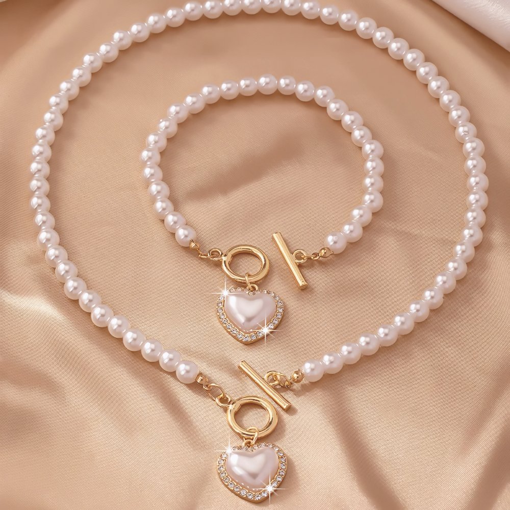Set de 2 piezas de cuentas con corazón: pulsera y collar