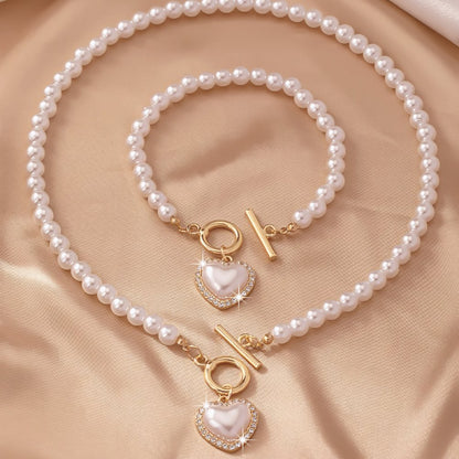 Set de 2 piezas de cuentas con corazón: pulsera y collar