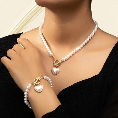 Set de 2 piezas de cuentas con corazón: pulsera y collar