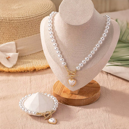 Set de 2 piezas de cuentas con corazón: pulsera y collar