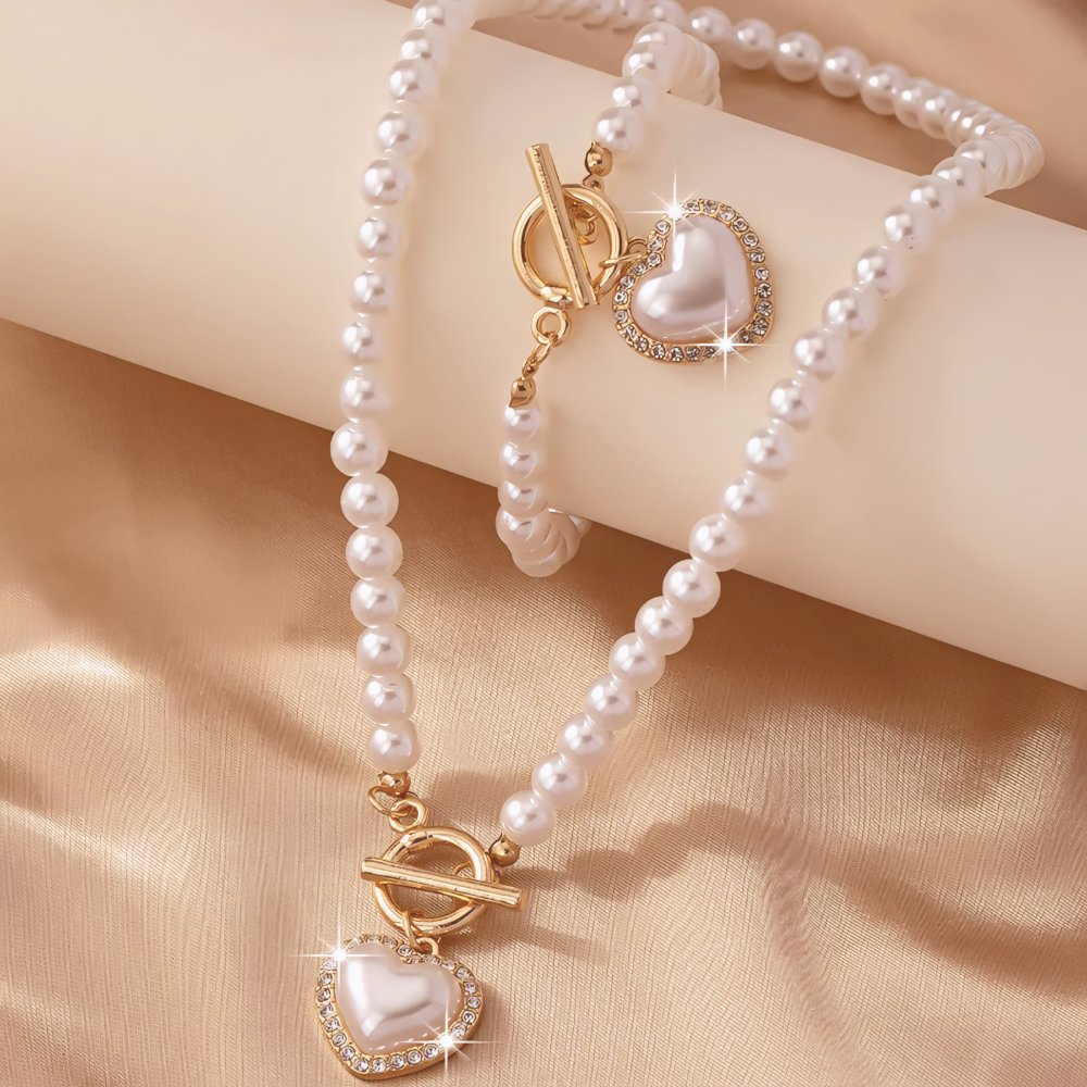 Set de 2 piezas de cuentas con corazón: pulsera y collar
