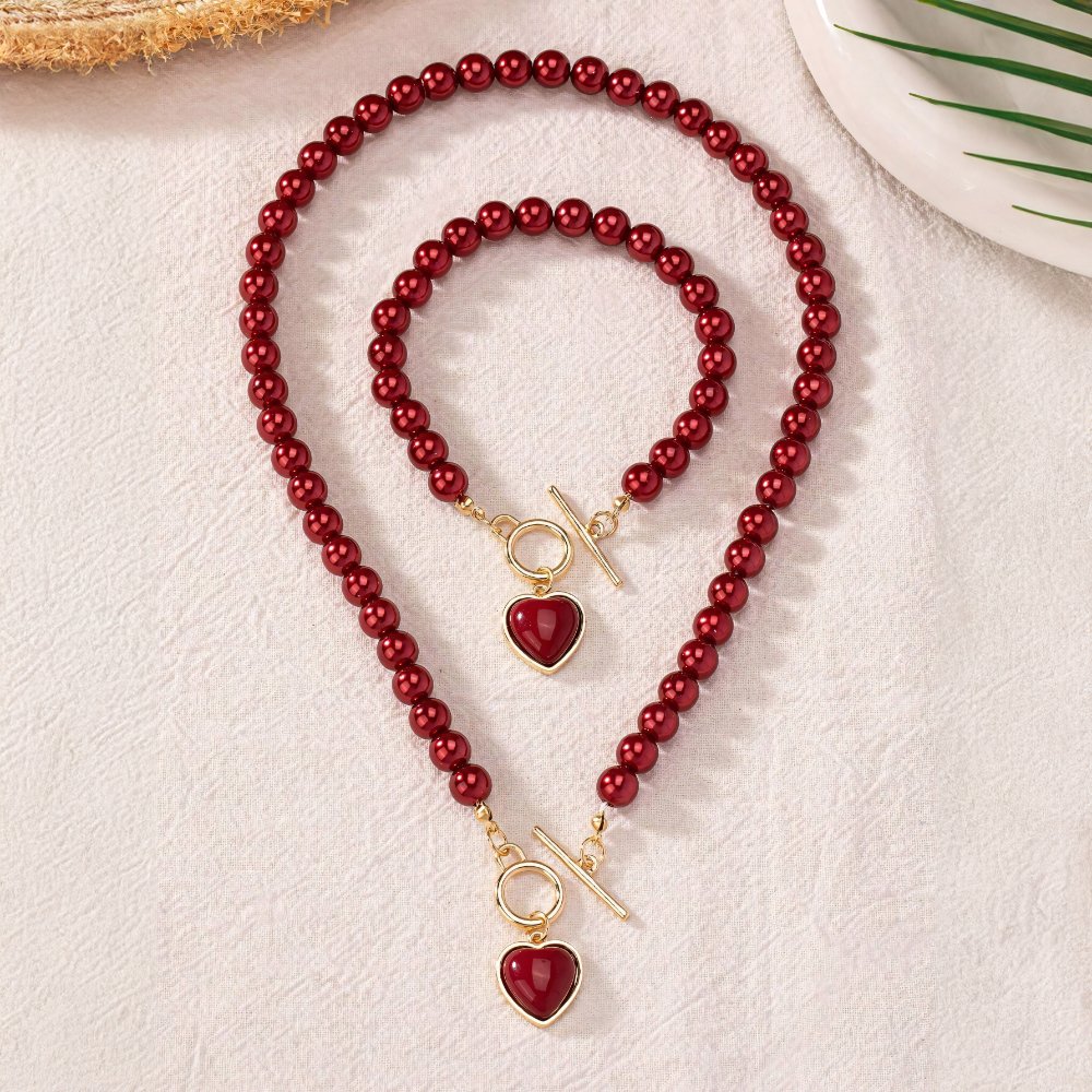 Set de 2 piezas de cuentas con corazón: pulsera y collar