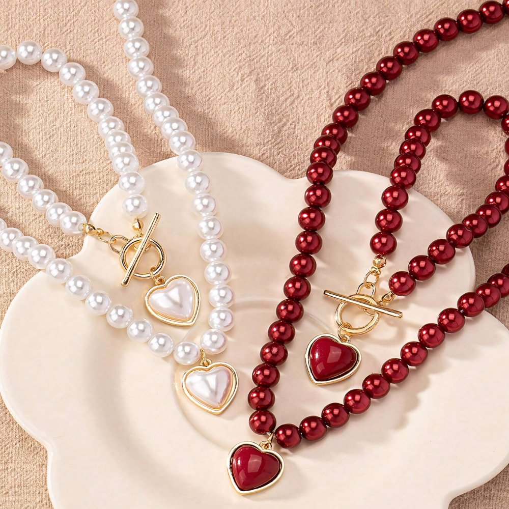 Set de 2 piezas de cuentas con corazón: pulsera y collar