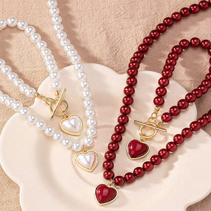 Set de 2 piezas de cuentas con corazón: pulsera y collar