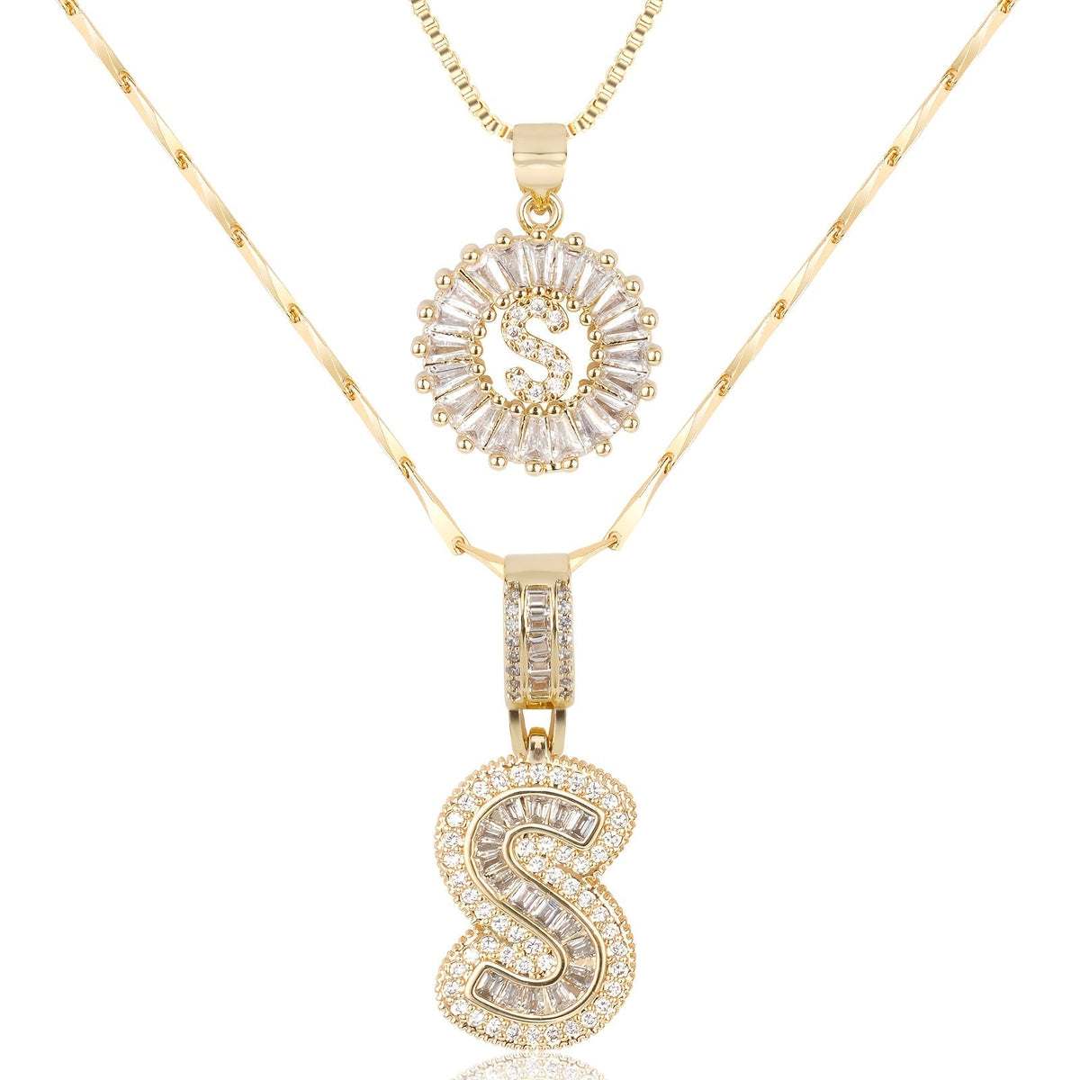 Set de 2 Collares 14K con Inicial y Brillo