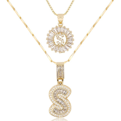 Set de 2 Collares 14K con Inicial y Brillo