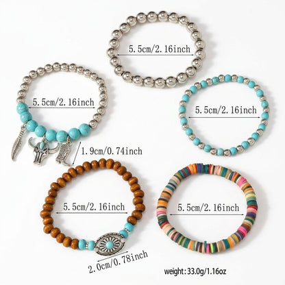 Set de 5 pulseras bohemias de turquesa apilables