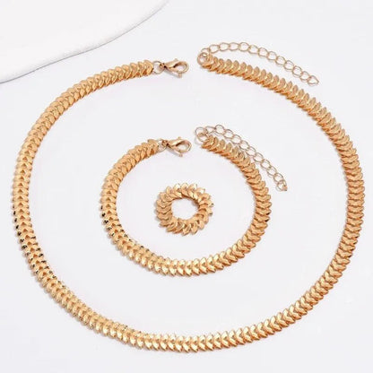 Set elegante de espiga: collar, pulsera y anillo
