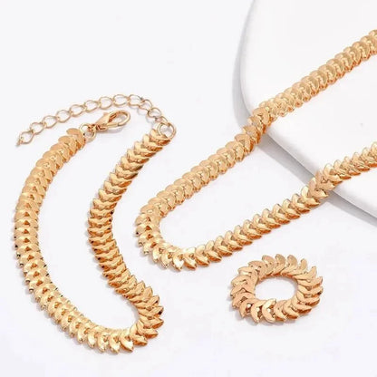 Set elegante de espiga: collar, pulsera y anillo