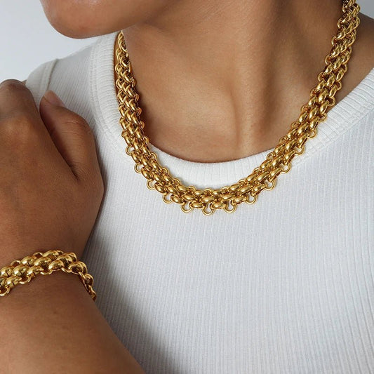 Set elegante de collar y pulsera de cuentas tipo arroz