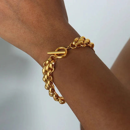 Set elegante de collar y pulsera de cuentas tipo arroz