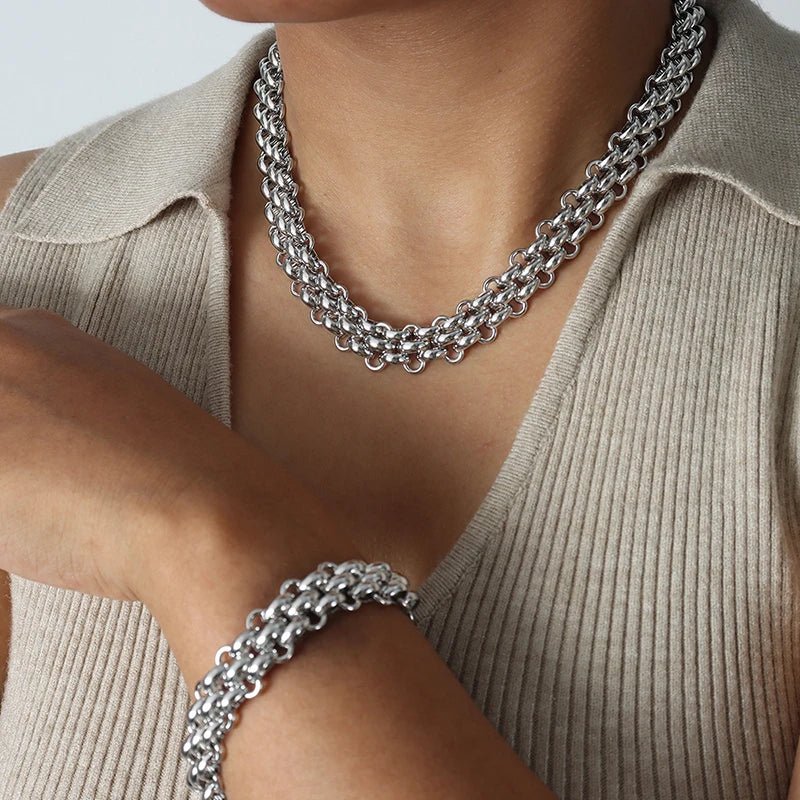 Set elegante de collar y pulsera de cuentas tipo arroz