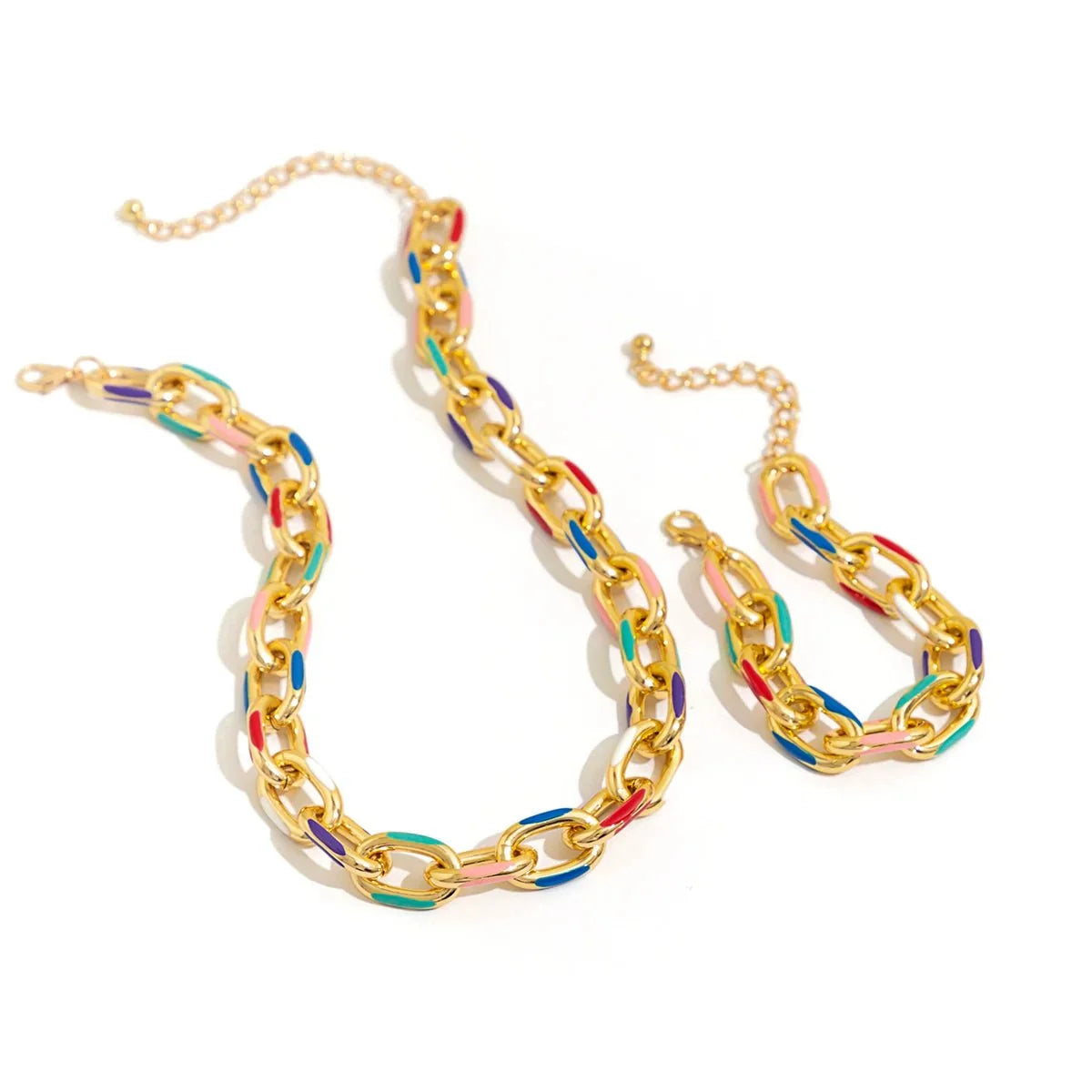 Set de pulsera y collar de cadena colorida