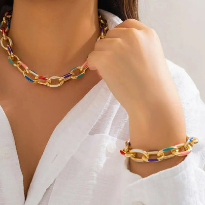 Set de pulsera y collar de cadena colorida