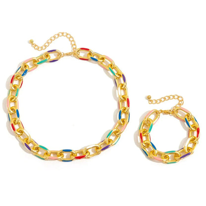 Set de pulsera y collar de cadena colorida